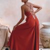 Red Boho Bridesmaid Dress Minimalist Bohemian Adjustable Maxi